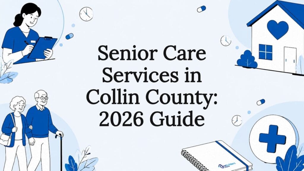 Decorative senior care title card illustration