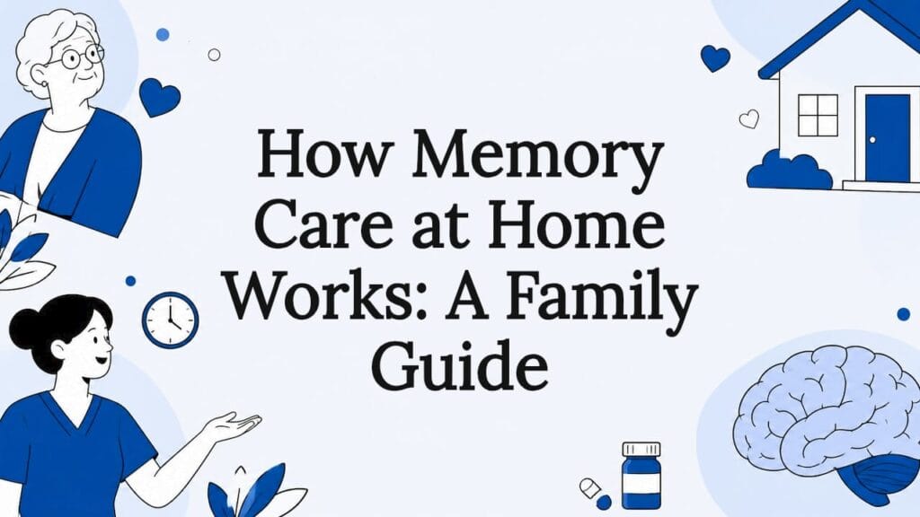 Decorative title card illustration for memory care at home article