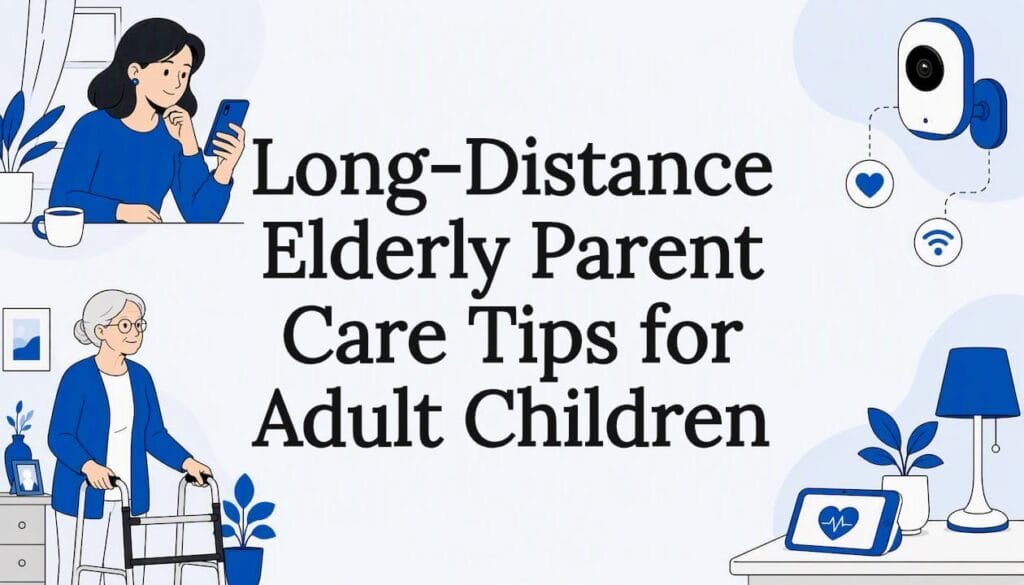 Decorative title card illustration for elderly parent care