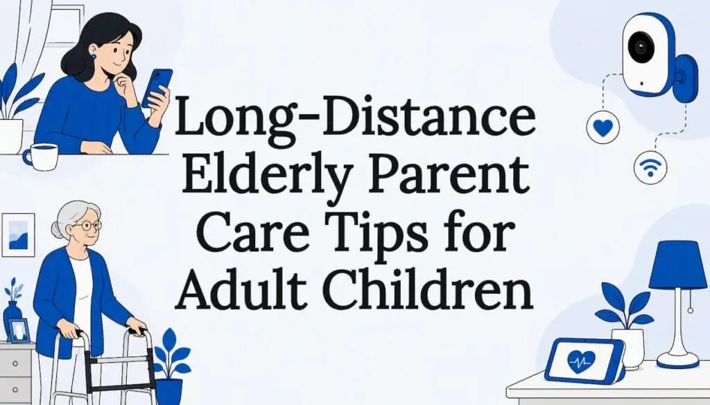Decorative title card illustration for elderly parent care