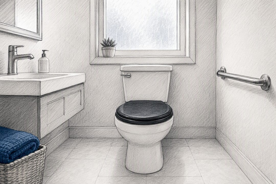 Contrasting toilet seat improves bathroom visibility