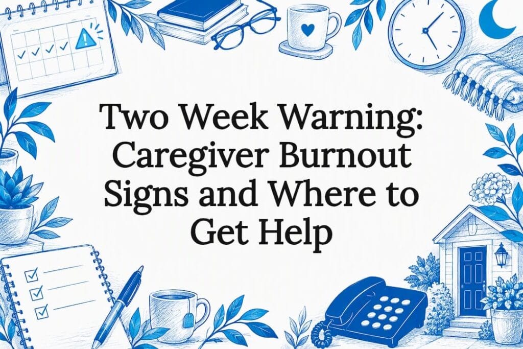 Decorative caregiver burnout title card illustration