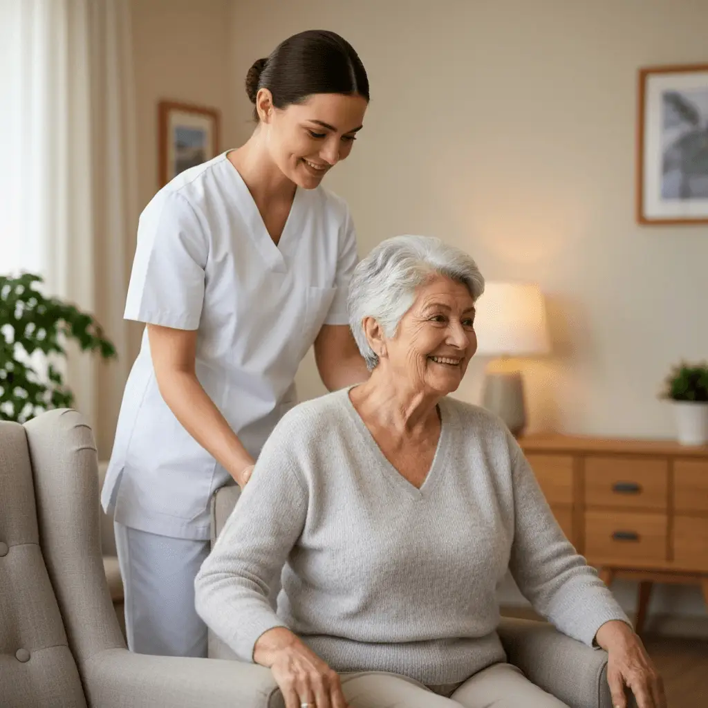 Caregiver supporting an older adult at home