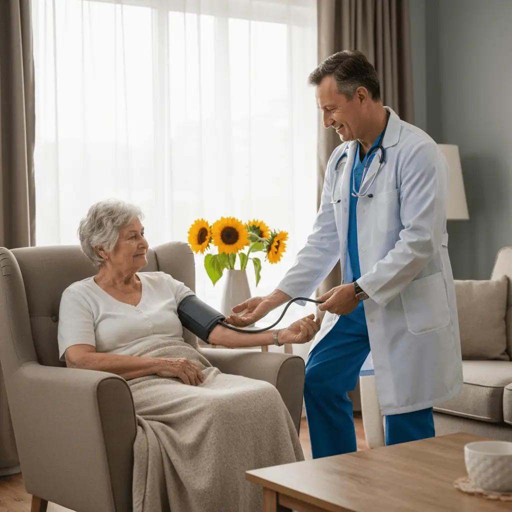 Clinician checking an older adult at home