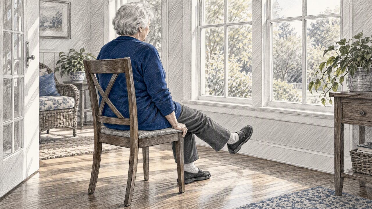 Older woman doing seated leg exercises